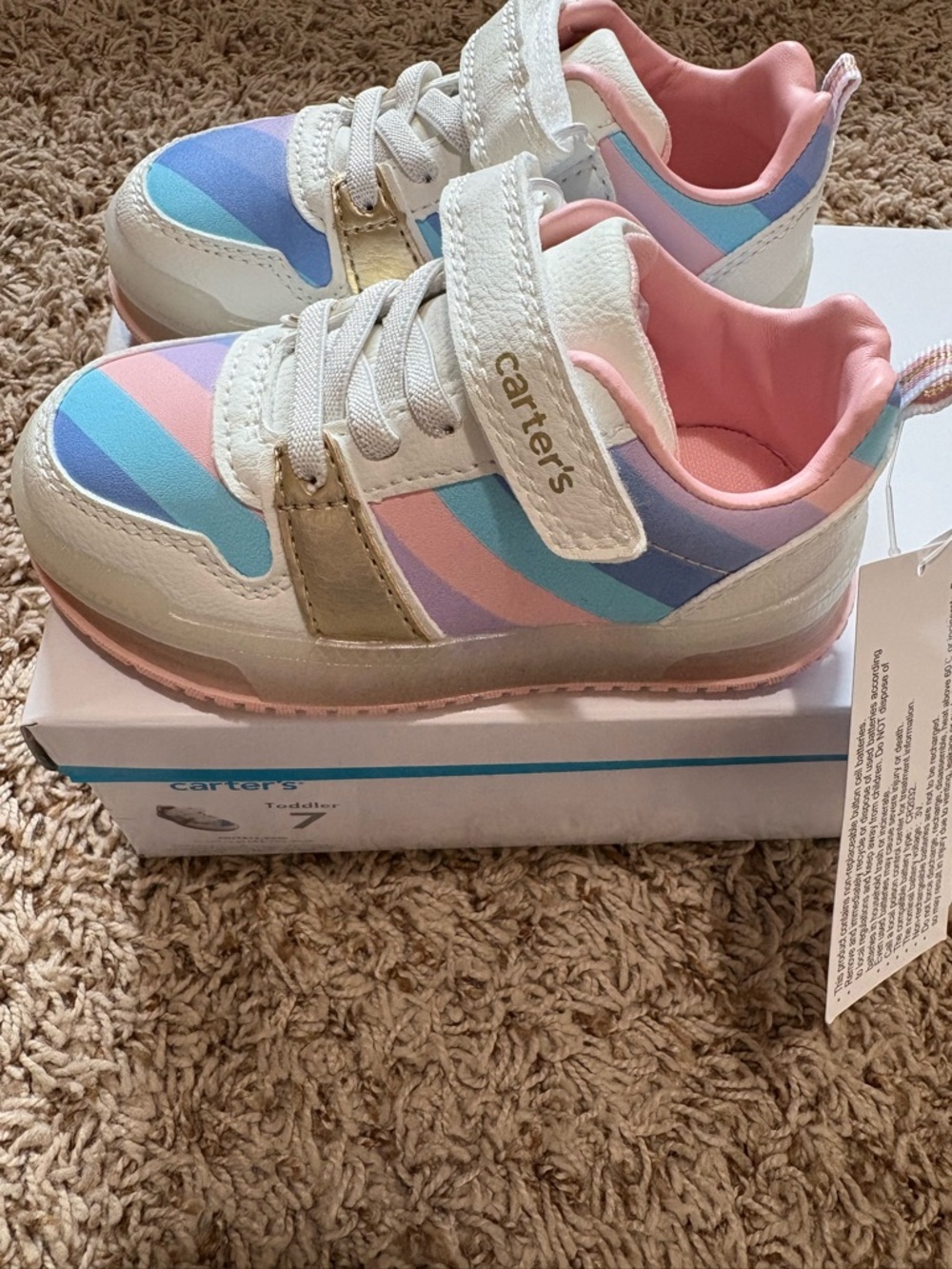 Carter's Hirano Casual Light Up Toddler Girl Rainbow Sneakers size 7 NEW!! - Picture 3 of 8